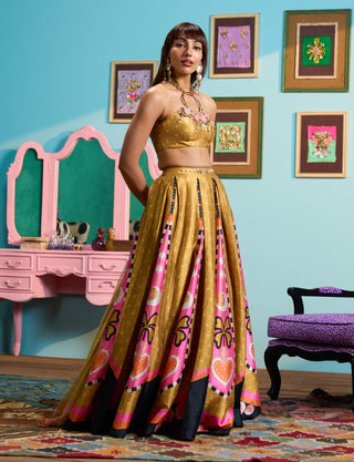 Mustard yellow honey dipped lehenga set