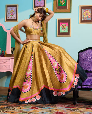 Mustard yellow honey dipped lehenga set