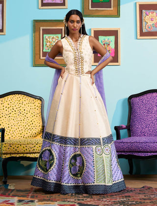 Ivory midsummer mist lehenga and waistcoat blouse