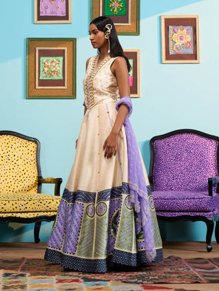 Ivory midsummer mist lehenga and waistcoat blouse