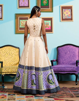 Ivory midsummer mist lehenga and waistcoat blouse