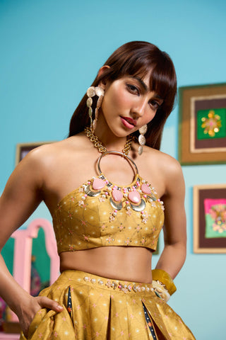 Mustard yellow honey dipped lehenga set