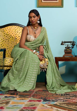 Green art of drama sari and blouse