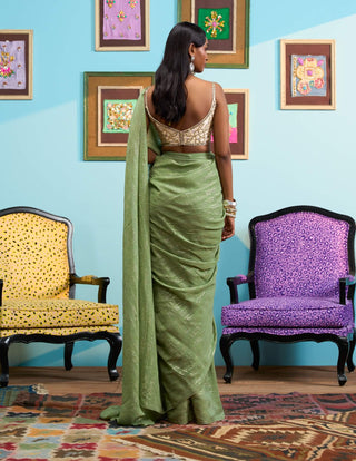 Green art of drama sari and blouse