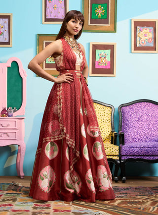 Rust red cinnamon kisses lehenga set