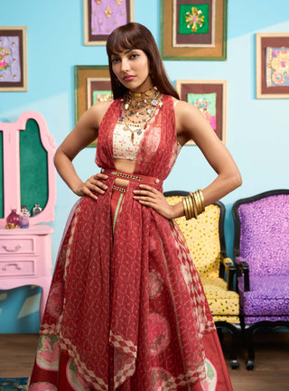 Rust red cinnamon kisses lehenga set
