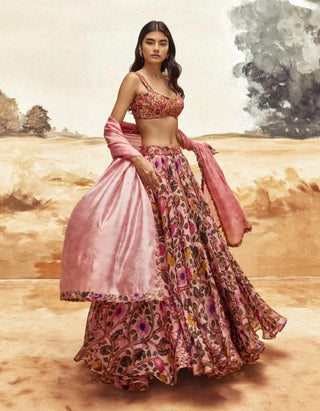 Dusky Pink Floral Lehenga Set by Punit Balana available on Indiaspopup.com