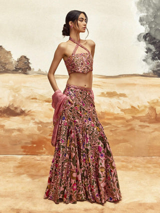 Dusky Pink Embroidered Skirt Set by Punit Balana available on Indiaspopup.com