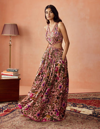 Kumari Dusky Pink Ghagri Maxi by Punit Balana available on Indiaspopup.com