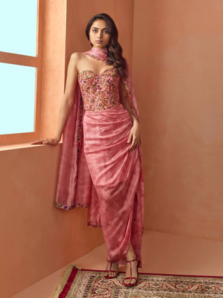 Dusky Pink Draped Skirt Set by Punit Balana available on Indiaspopup.com