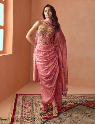Dusky Pink Draped Skirt Set by Punit Balana available on Indiaspopup.com