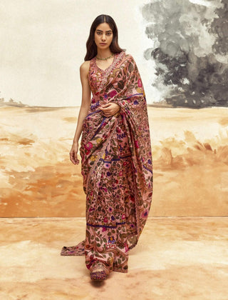 Dusky Pink Floral Sari And Blouse by Punit Balana available on Indiaspopup.com