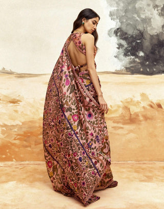 Dusky Pink Floral Sari And Blouse by Punit Balana available on Indiaspopup.com