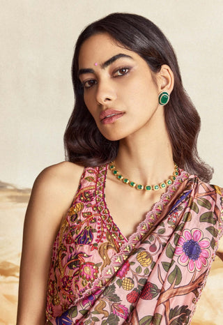 Dusky Pink Floral Sari And Blouse by Punit Balana available on Indiaspopup.com