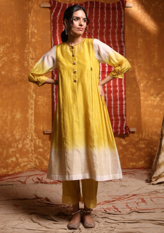 Shivani Bhargava-Mustard Ombre Placket Kurta Set-INDIASPOPUP.COM