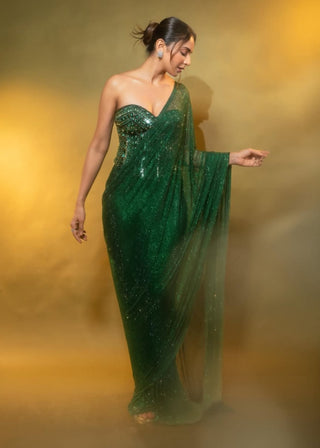 Nour emerald green sari and corset