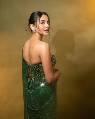 Nour emerald green sari and corset
