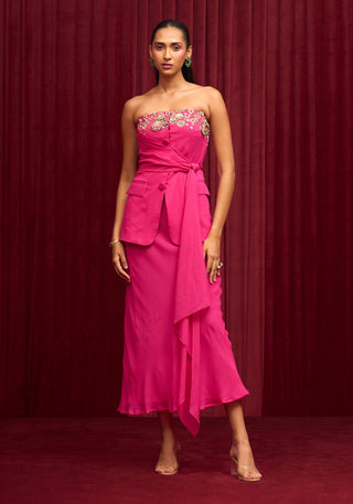 Royal Fuchsia Solid Tube Jacket And Skirt by Ridhi Mehra available on Indiaspopup.com