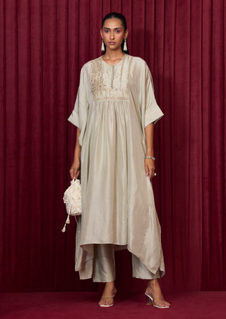 Silver Green Solid Crescendo Kaftan And Pants by Ridhi Mehra available on Indiaspopup.com