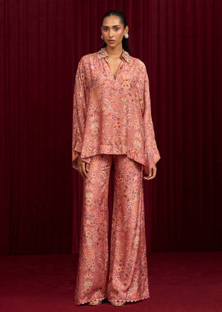 Dusky Pink Printed Shirt And Flared Pants by Ridhi Mehra available on Indiaspopup.com