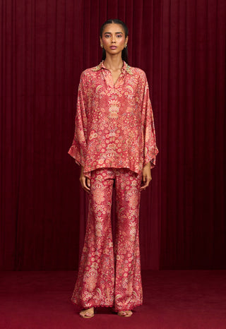 Red Printed Swing Shirt And Pants by Ridhi Mehra available on Indiaspopup.com