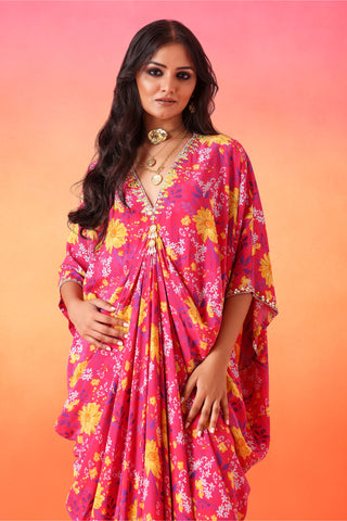 Seema Thukral-Fuscia Pink Printed Kaftan-INDIASPOPUP.COM
