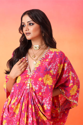 Seema Thukral-Fuscia Pink Printed Kaftan-INDIASPOPUP.COM