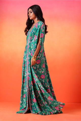 Seema Thukral-Emerald Green Printed Kaftan-INDIASPOPUP.COM
