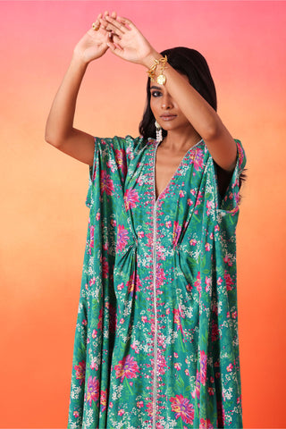 Seema Thukral-Emerald Green Printed Kaftan-INDIASPOPUP.COM
