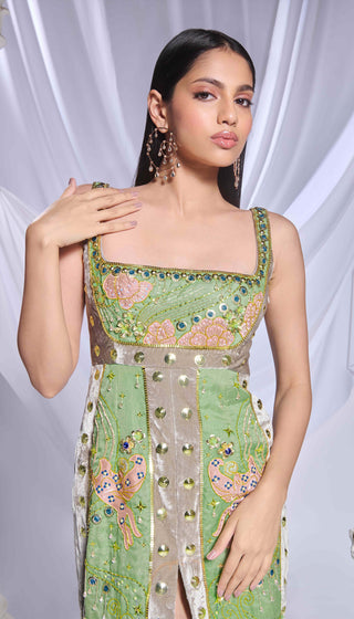 Shamrock Shimmy Green Gown And Churidar by Papa Don'T Preach By Shubhika, available on Indiaspopup.com