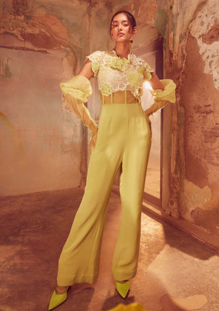 Lime Green 3D Floral Jumpsuit by Shriya Som available on Indiaspopup.com
