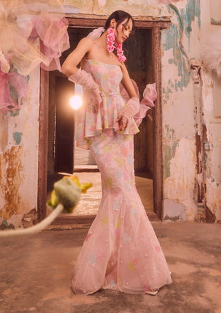 Multicolor Peplum Top And Fishtail Skirt by Shriya Som available on Indiaspopup.com