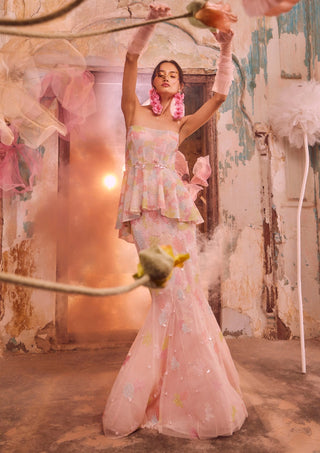 Multicolor Peplum Top And Fishtail Skirt by Shriya Som available on Indiaspopup.com