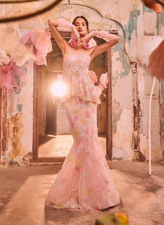 Multicolor Peplum Top And Fishtail Skirt by Shriya Som available on Indiaspopup.com