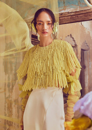Lime Green Pearl Fringe Top by Shriya Som available on Indiaspopup.com
