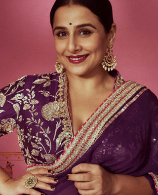 Gopi Vaid-Purple Myra Sari And Blouse-INDIASPOPUP.COM