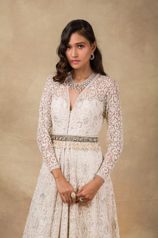 Ridhi Mehra - Ivory & Fuchsia Anarkali Set - INDIASPOPUP.COM