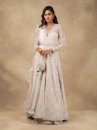 Ridhi Mehra - Ivory & Fuchsia Anarkali Set - INDIASPOPUP.COM