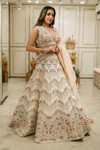 Chamee And Palak-Ivory Embroidered Lehenga Set-INDIASPOPUP.COM