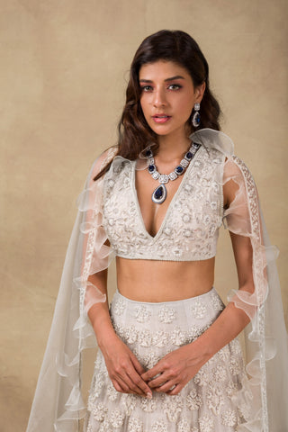 Ridhi Mehra - Dirty Ivory Embroidered Lehenga Set - INDIASPOPUP.COM