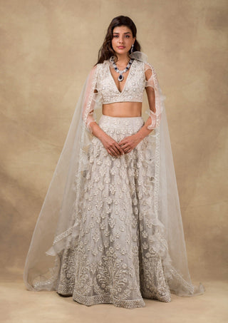 Ridhi Mehra - Dirty Ivory Embroidered Lehenga Set - INDIASPOPUP.COM