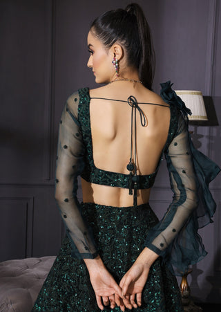 Mani Bhatia-Bottle Green Embroidered Lehenga Embroidered Belt-INDIASPOPUP.COM