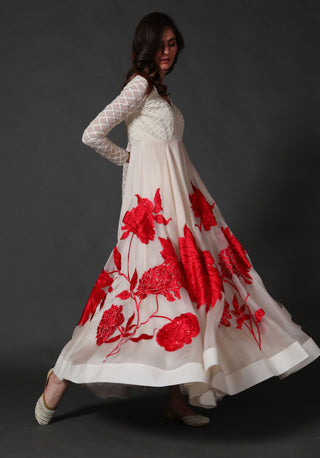 Rohit Bal-Ivory Organza Anarkali Set-INDIASPOPUP.COM