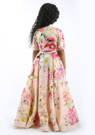 Bal Bachche-Pink Floral Printed Lehenga With Blouse-INDIASPOPUP.COM