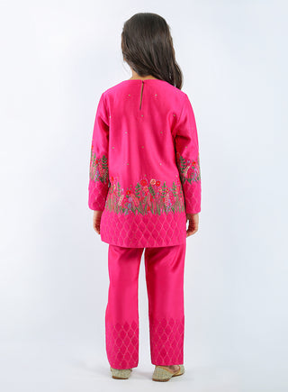 Bal Bachche-Floral Embroidered Short Kurta With Pant-INDIASPOPUP.COM