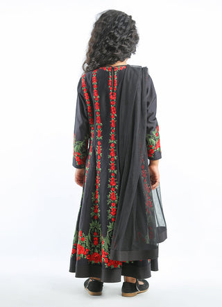 Bal Bachche-Black Floral Embroidered Anarkali With Dupatta-INDIASPOPUP.COM
