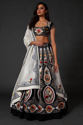 Rohit Bal-Black Ivory Chanderi Lehenga Set-INDIASPOPUP.COM