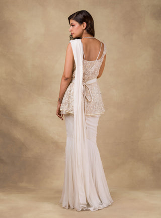 Ridhi Mehra - Ivory Embroidered Drape Saree - INDIASPOPUP.COM