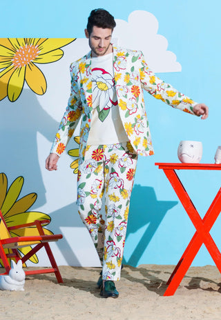 Nautanky-Hisbiscus Printed Sando With Blazer And Pants-INDIASPOPUP.COM