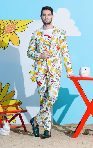 Nautanky-Hisbiscus Printed Sando With Blazer And Pants-INDIASPOPUP.COM